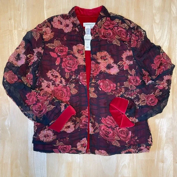 Vintage Coldwater Creek Crinkle Rose Overlay Jacket - Picture 3 of 15